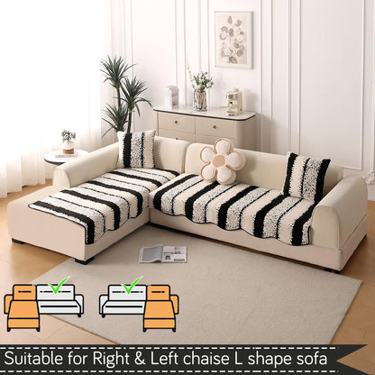 Luxury Wavy Mat with Anti Slip Backing  L Shape Sofa Cover Seat Mat - Black