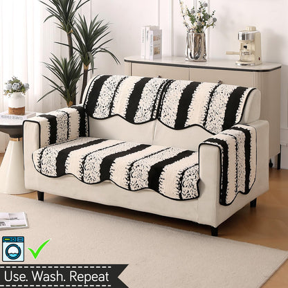 Luxury Wavy Anti Slip Plush Sofa Cover Mat, Black