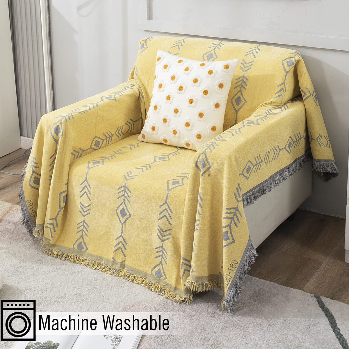 Yellow Aztec, Thick, Soft and Pet Friendly Chenille Sofa Cover Throw
