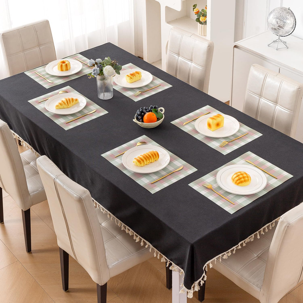 Classic Checks PVC Washable Mats for Dining Table - Mint Green