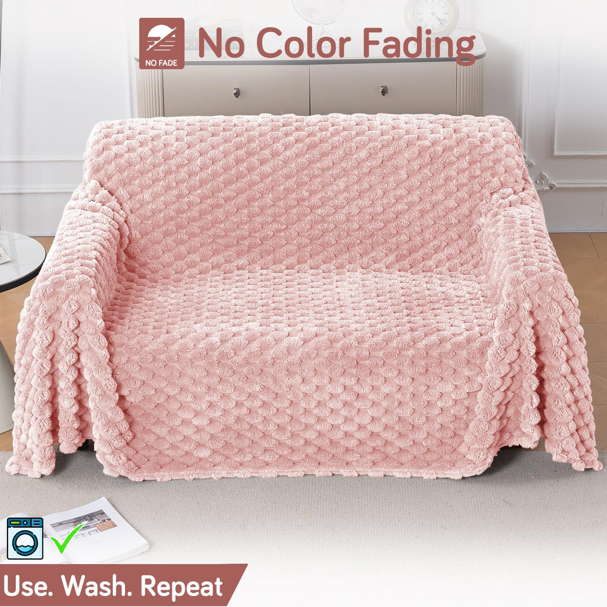 Luxury Rabbit Wool Plush Sofa Throw, Flamingo Pink