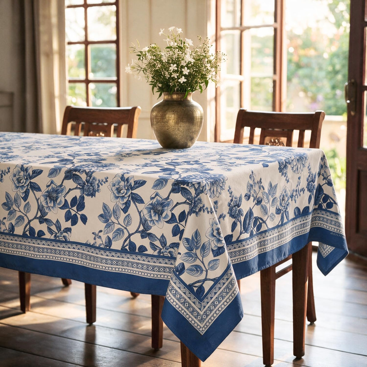 HOKIPO Festive Table Cover Cloth for 6 Seater Dining Table, Blue - image 7