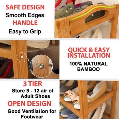 Bamboo 3/4/5 Tier Shoe Racks Slipper Stand Chappal Storage Organizer Utility Racks
