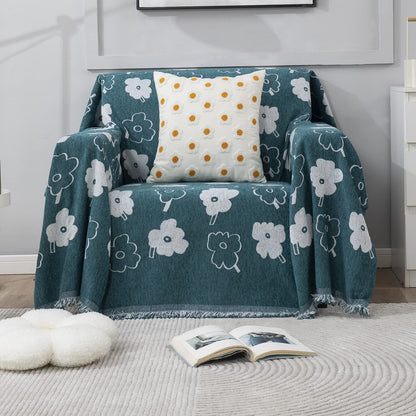 Thick, Soft and Pet Friendly Chenille Sofa Cover Throw, Teal Floral