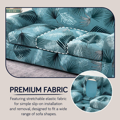 Printed Stretchable Sofa Slipcover with 1/2/3 Pc Separate Seat Cushion Cover for each 1/2/3 Seater, Aqua Palm Whisper
