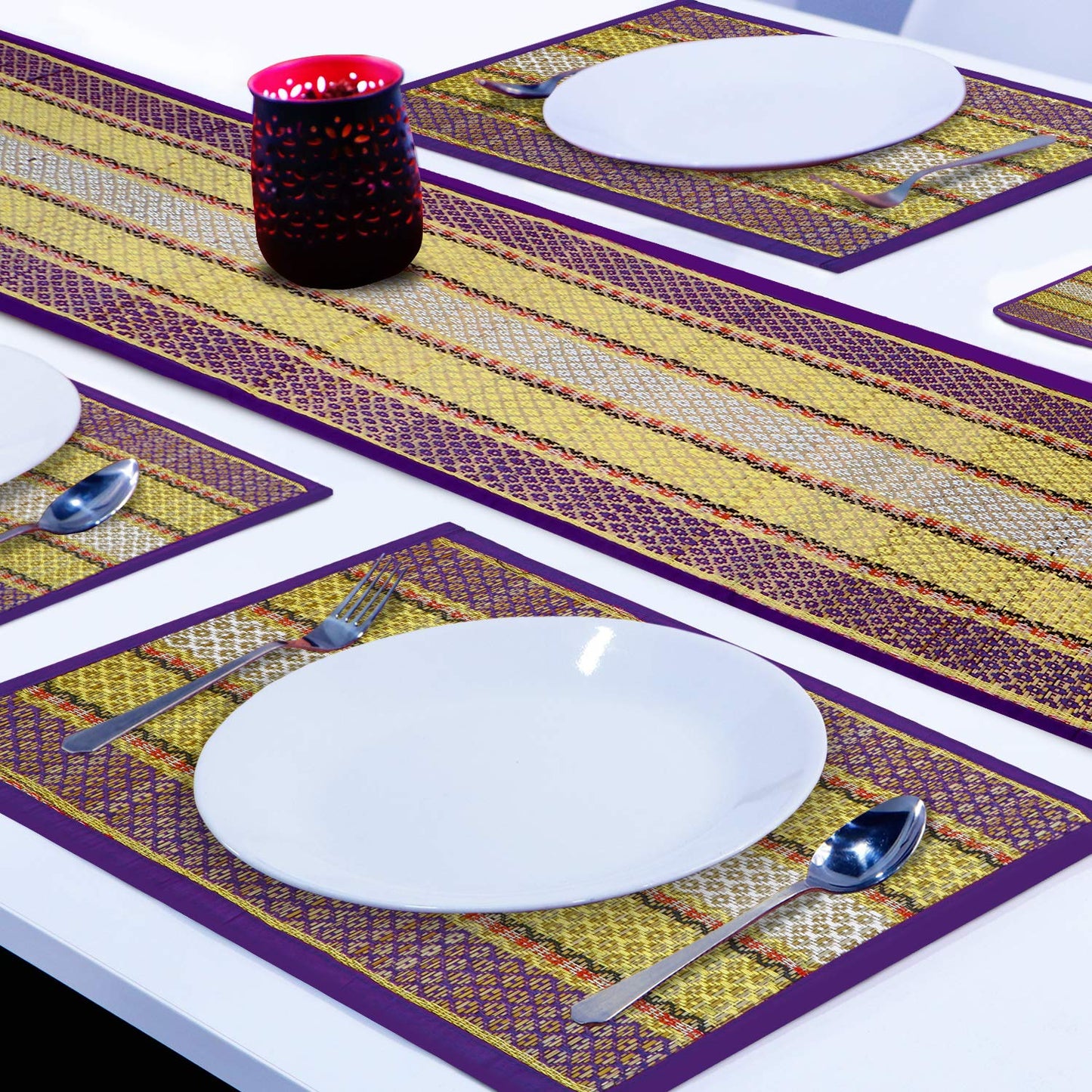 Handmade Madurkathi River Grass Dining Table Mats, Purple