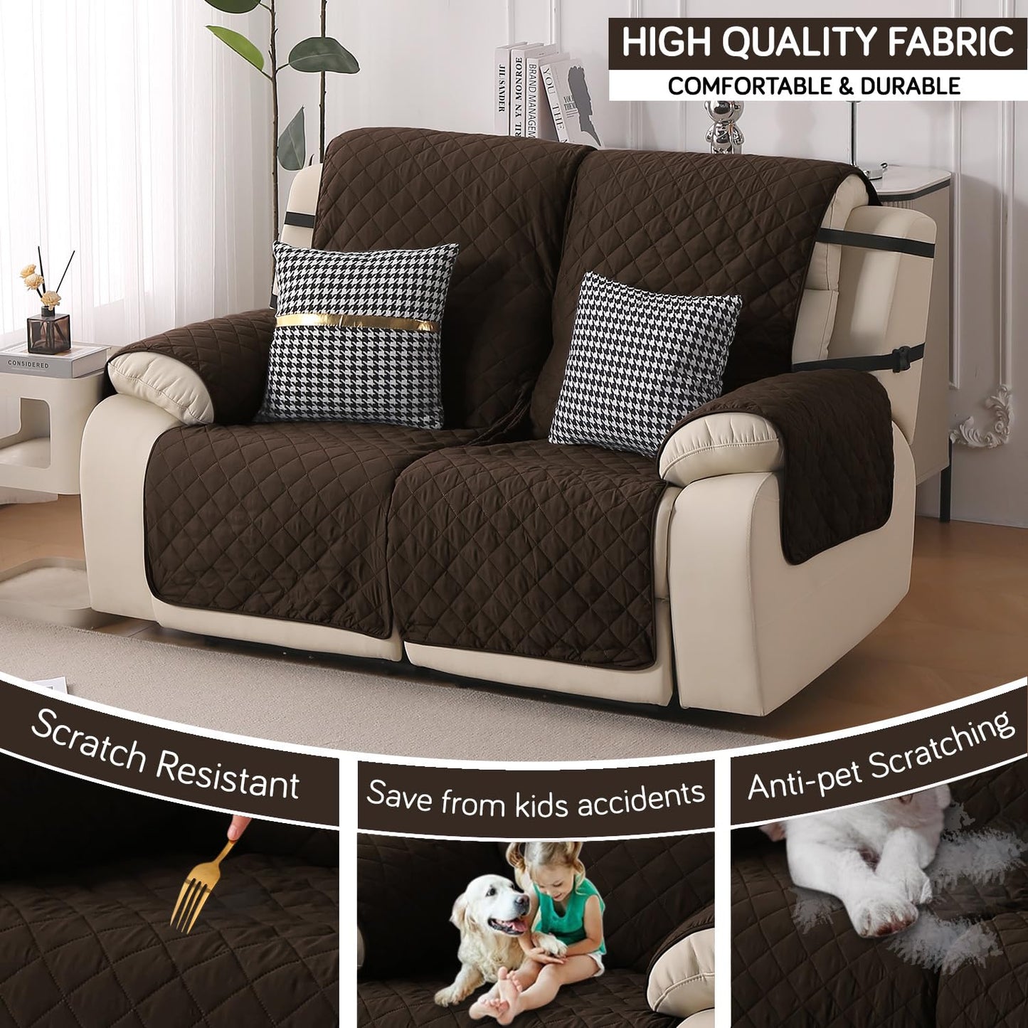 UrbanQuilt Recliner Sofa Slipcover Mat with Dual Belt for 1/2/3 Seater -  Chocolate Brown