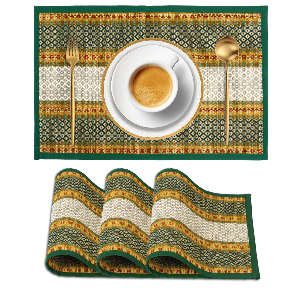 Handmade Madurkathi River Grass Dining Table Mats, Green