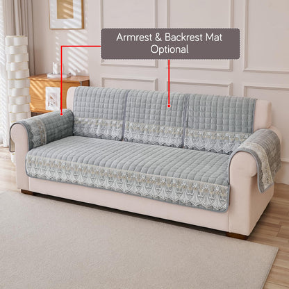 BelleLace Series Imperial Milk Velvet Sofa Cover Mat with Lace Design - Cloud Grey