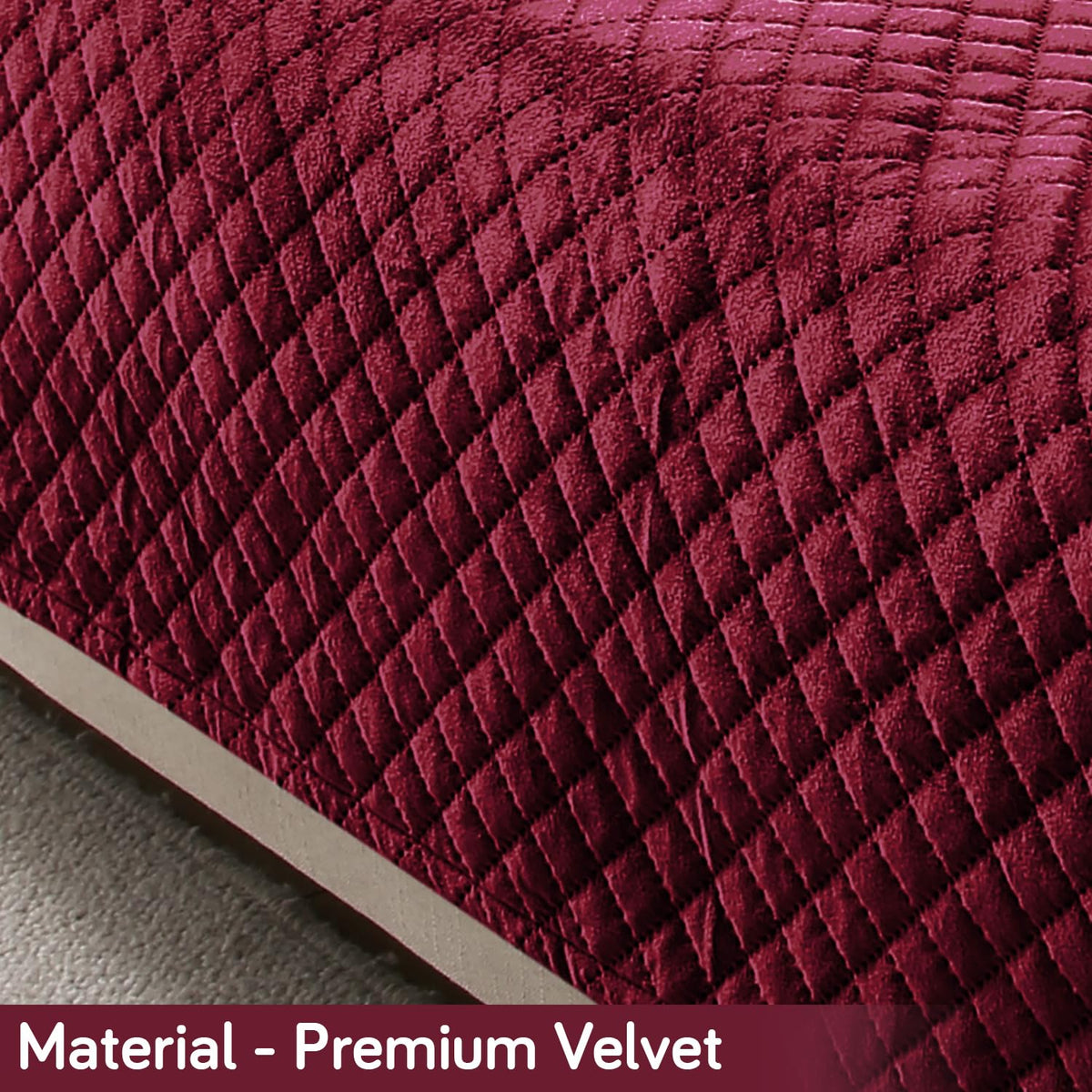Quilted Velvet Sofa Cover Mat with Side Pockets, Pet Friendly, Sangria Red