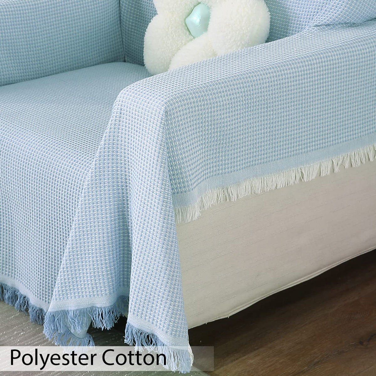Breathable, soft Blue colour polycotton sofa throw material
