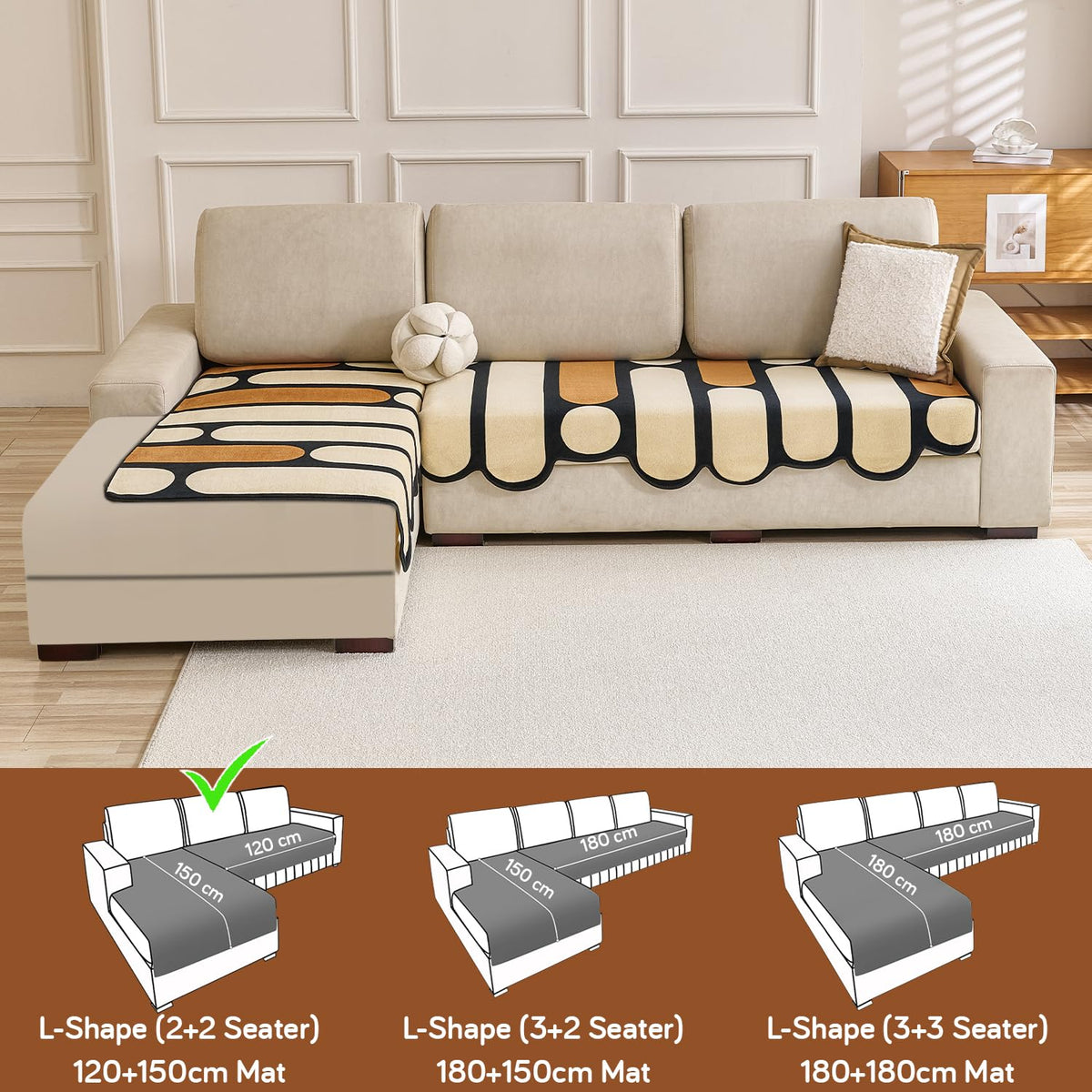 Moderna Curves L Shape Sofa Cover Seat Mat - Oyster Beige