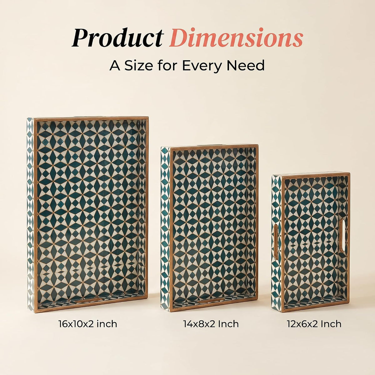 HOKIPO Serving Tray Set of 3, Engineered Wood, Moroccan Prism - image 6