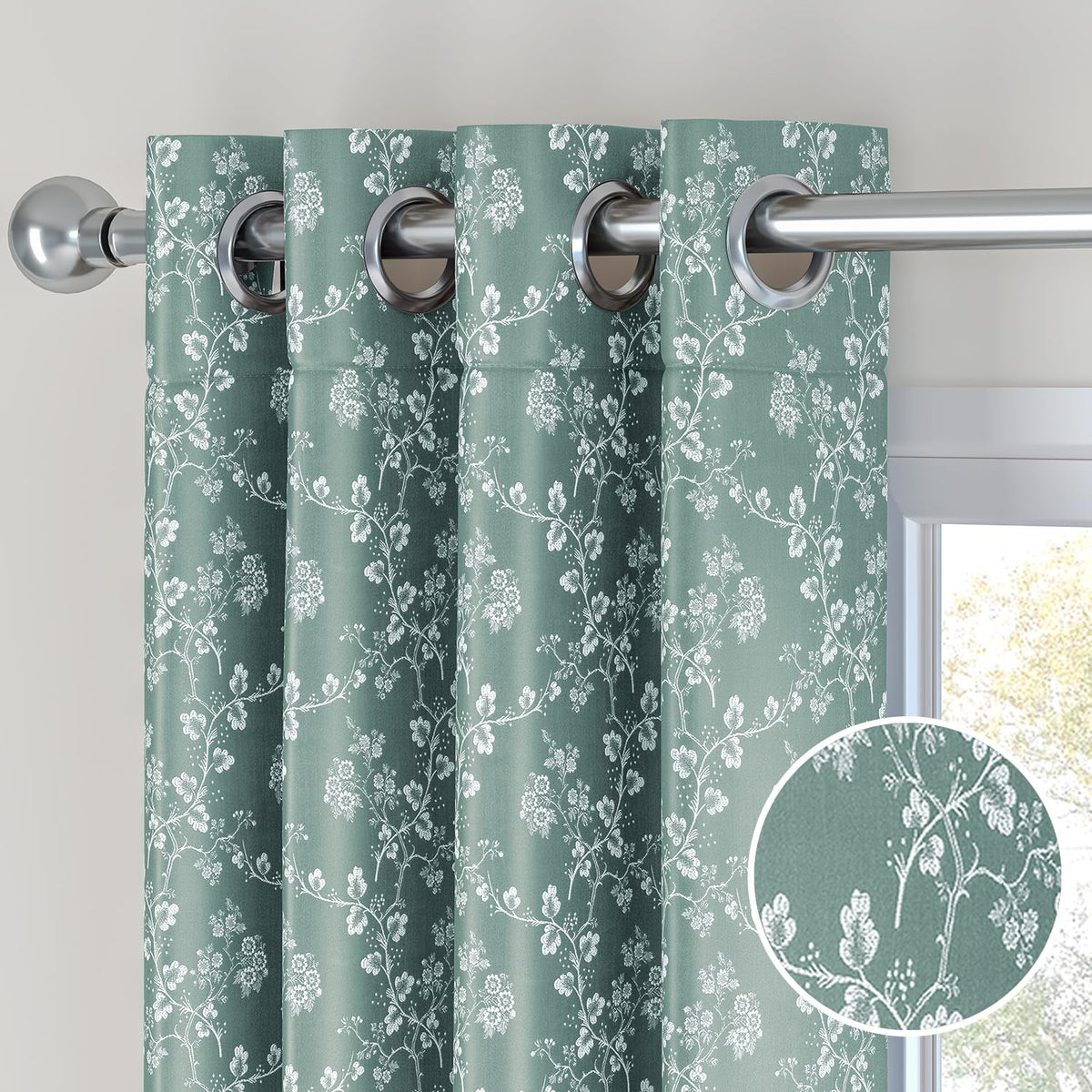 HOKIPO Bahaar Eyelet Curtains, 7 Feet Long - Sage Green - image 7