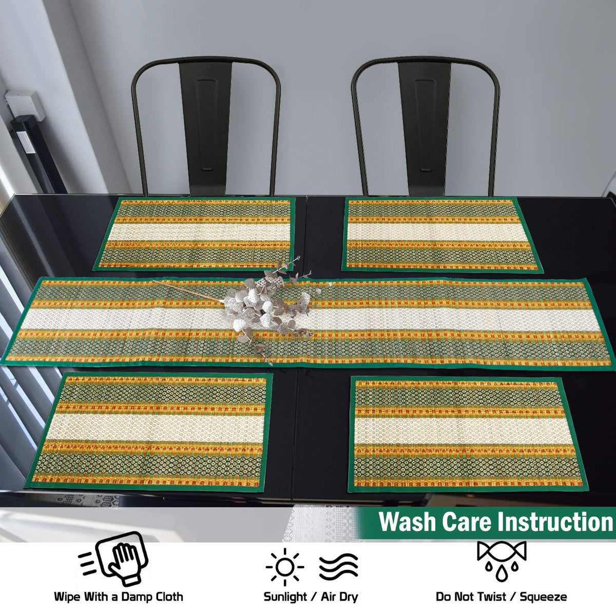 Handmade Madurkathi River Grass Dining Table Mats, Green