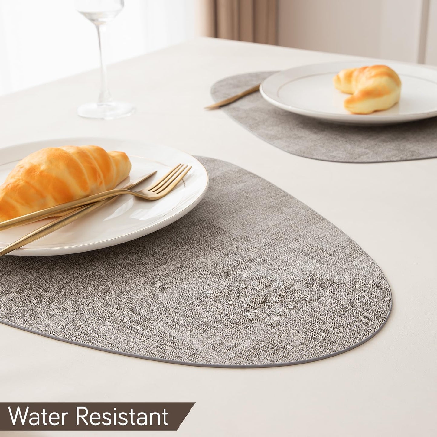 Premium Faux Leather Dining Table Mats, Light Brown