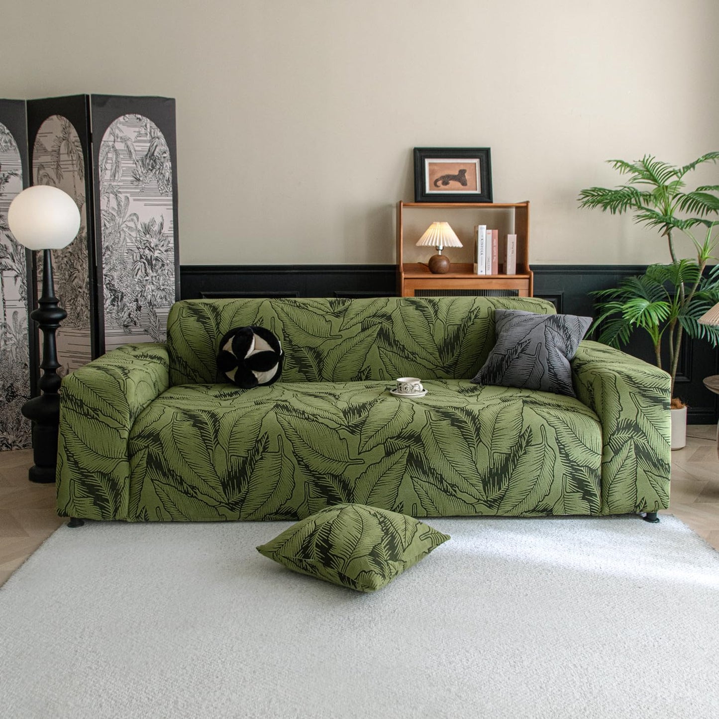 Buy olive green colour dual tone series knitting jacquard three seater sofa cover​