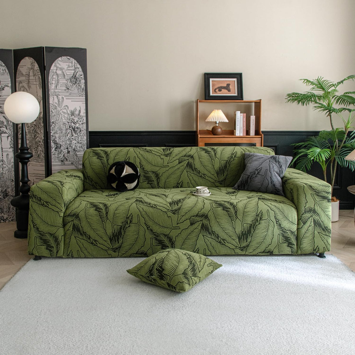 Buy olive green colour dual tone series knitting jacquard three seater sofa cover​