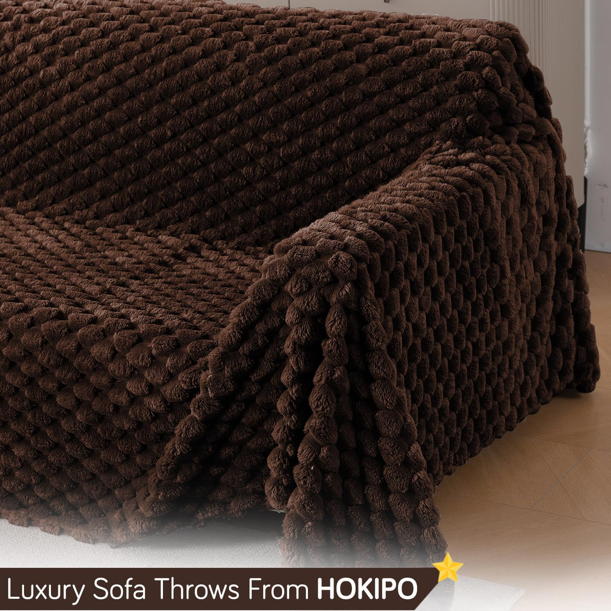 Luxury Rabbit Wool Plush Sofa Fluffy Throw, Dark Chocolate