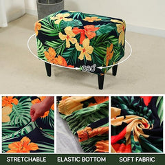 Stretchable 140 GSM Footstool Cover, Spring Green Hibiscus