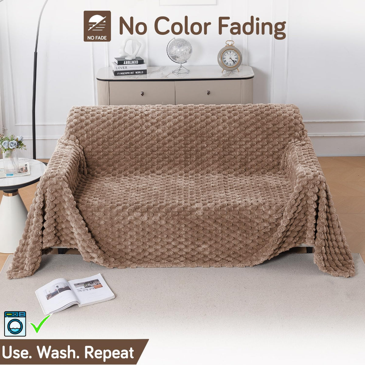 Luxury Rabbit Wool Plush Sofa Throw, Canvas Brown