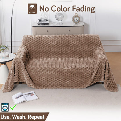 Luxury Rabbit Wool Plush Sofa Throw, Canvas Brown