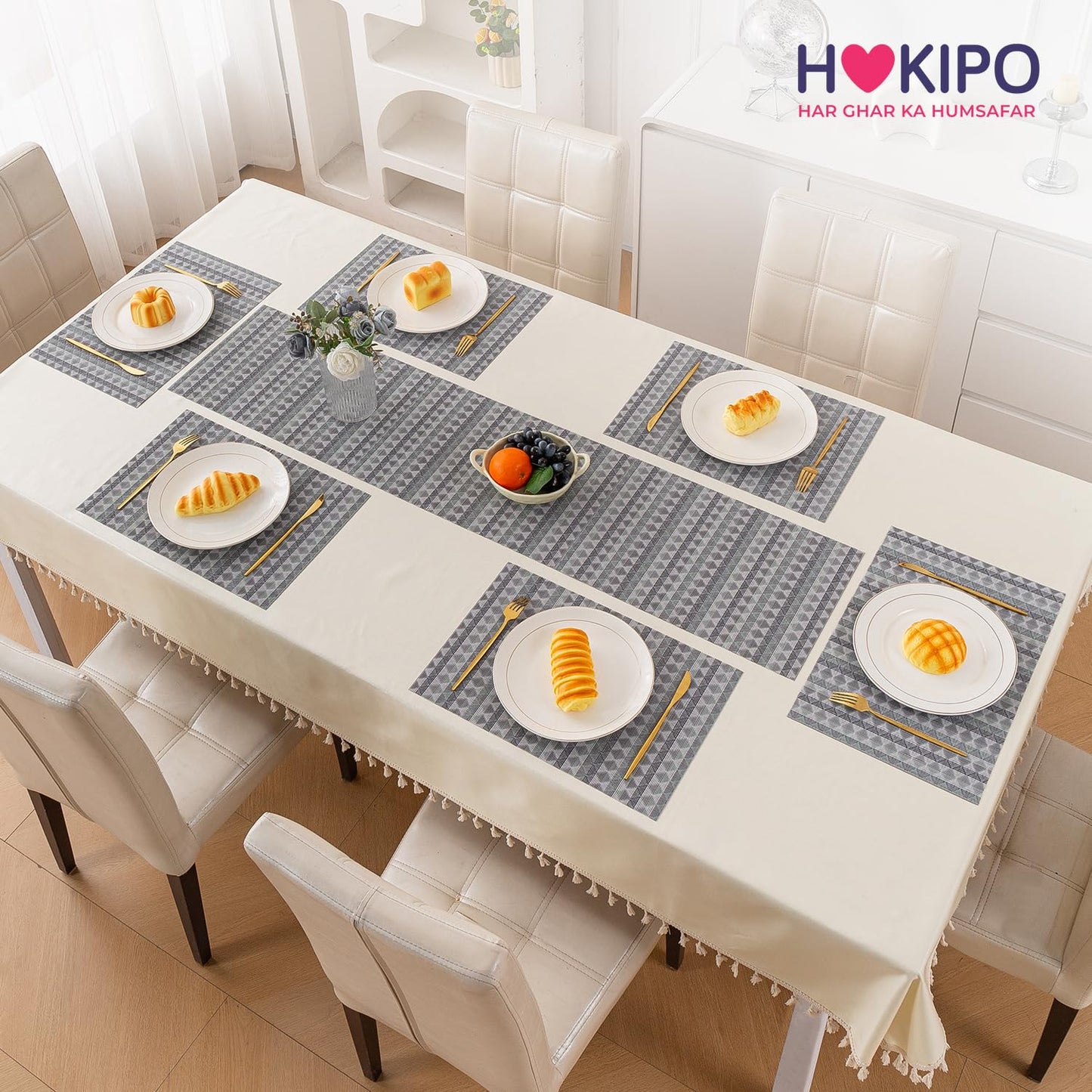RhombusEcho Washable PVC Mats for Dining Table - Glacier Grey