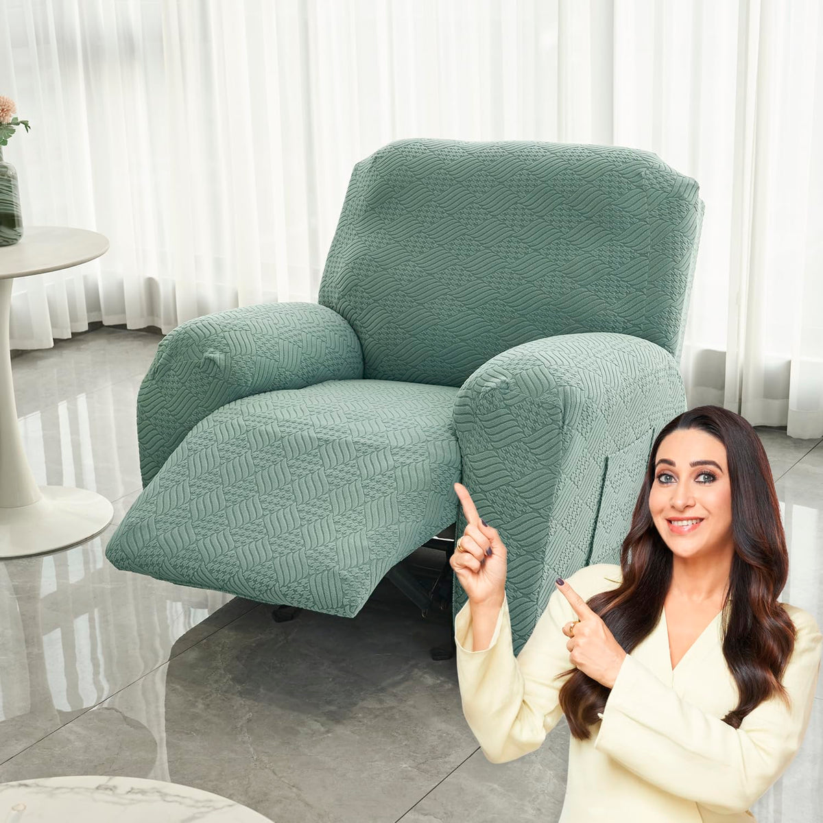 Buy Green Colour Jacquard Recliner Sofa Cover -  HOKIPO | Har Ghar ka Humsafar