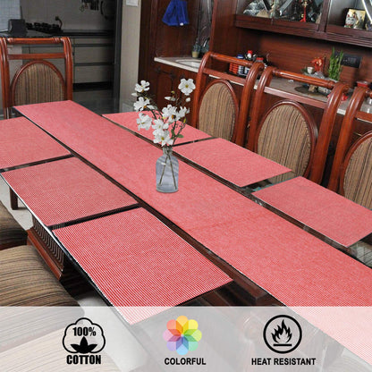 Ribbed Cotton Heat Resistant Dining Table Mat, Red