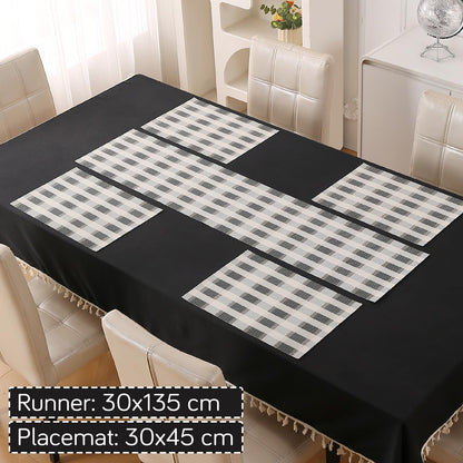 Classic Checks PVC Washable Mats for Dining Table - Sable Black