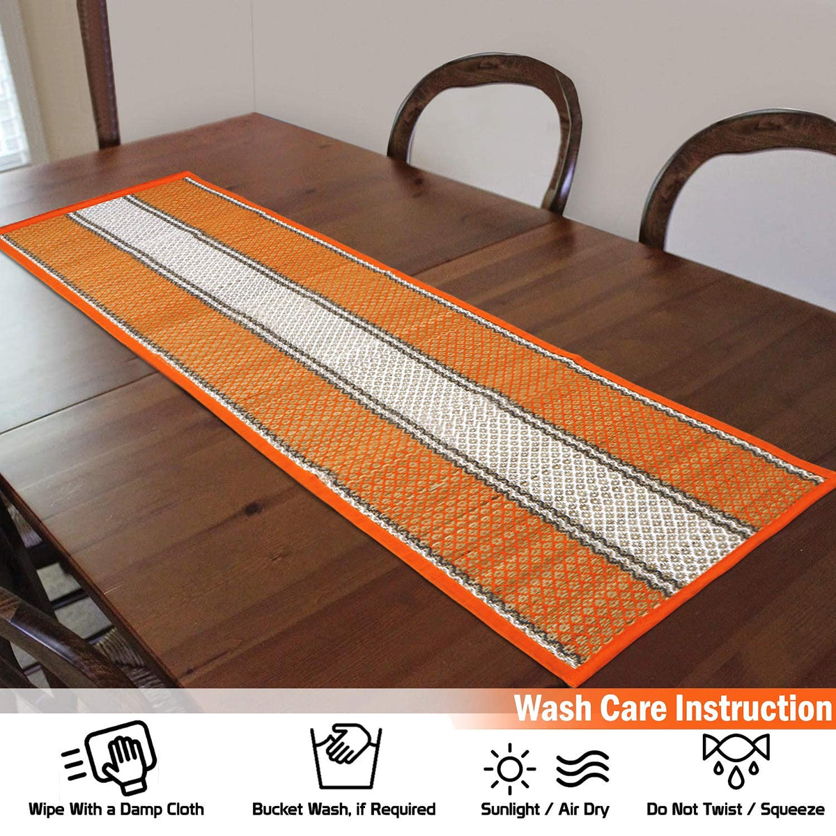 Buy Orange Colour Natural Handmade Madurkathi Table Runners for Easy To Clean By Simply Wipe Clean With A damp Cloth. Air or Sun Dry Before Storing | HOKIPO