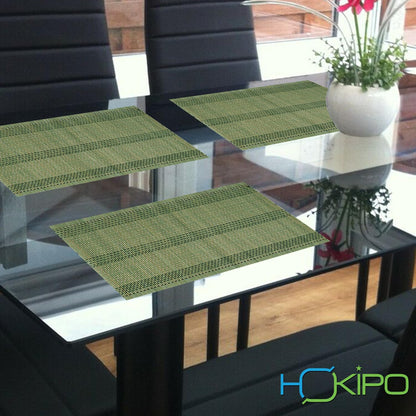 Reversible Bamboo Table Mats For Dining Table, Set Of 6 Placemats, 45X30 Cm, Green