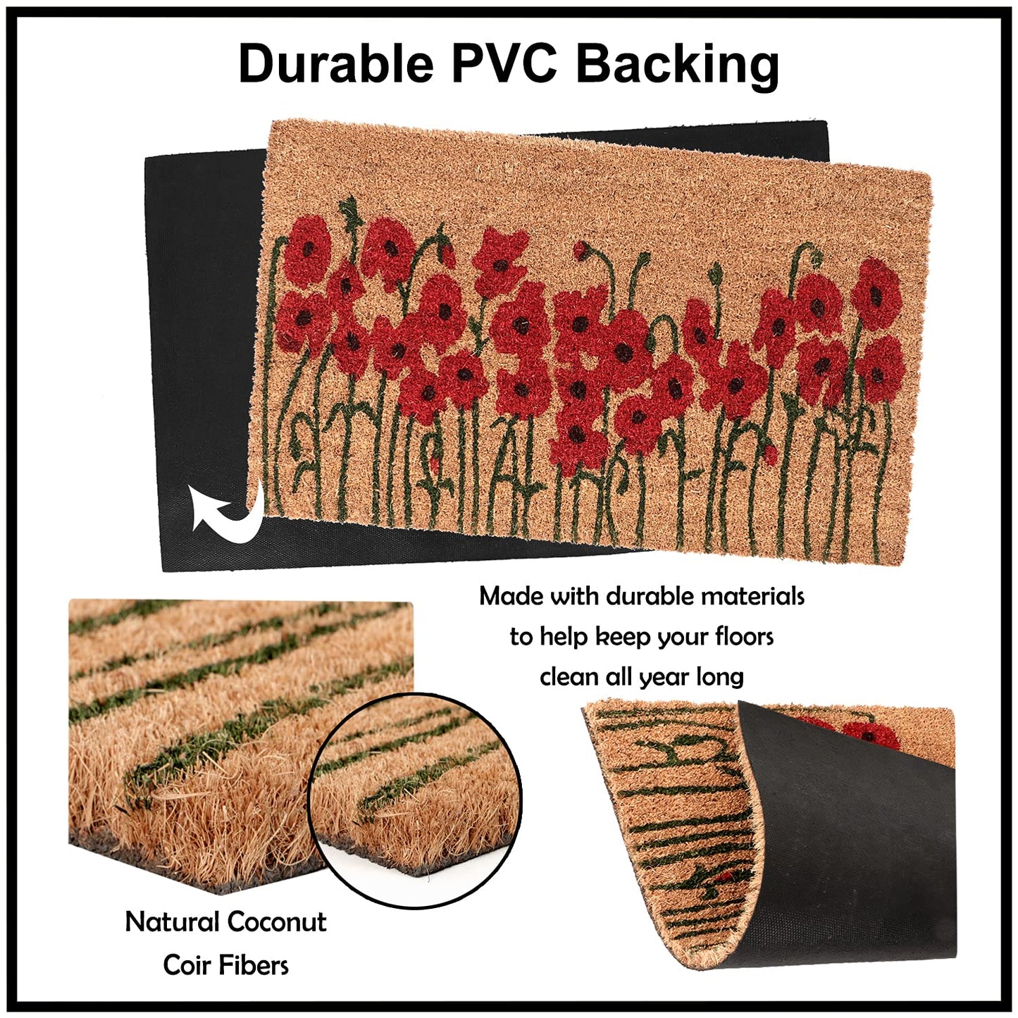 Coir Entrance Door Mat with Anti-Slip PVC Backing