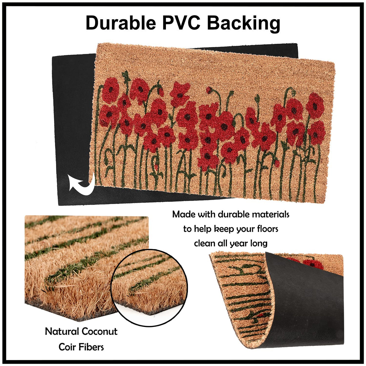 Coir Entrance Door Mat with Anti-Slip PVC Backing