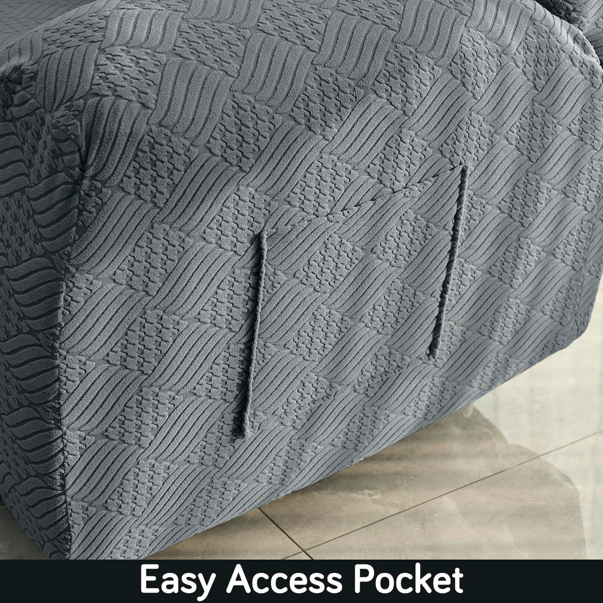 Buy HOKIPO Dark Grey colour jacquard recliner sofa cover with pocket