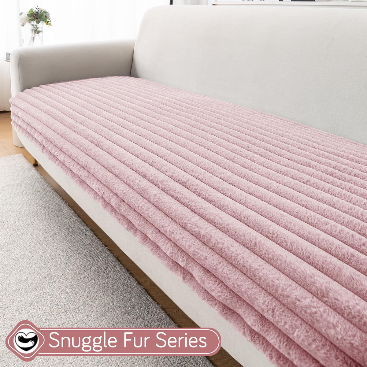 Faux Rabbit Fur Sofa Cover Combination Set, 'Snuggle Fur Series' Soft Pink