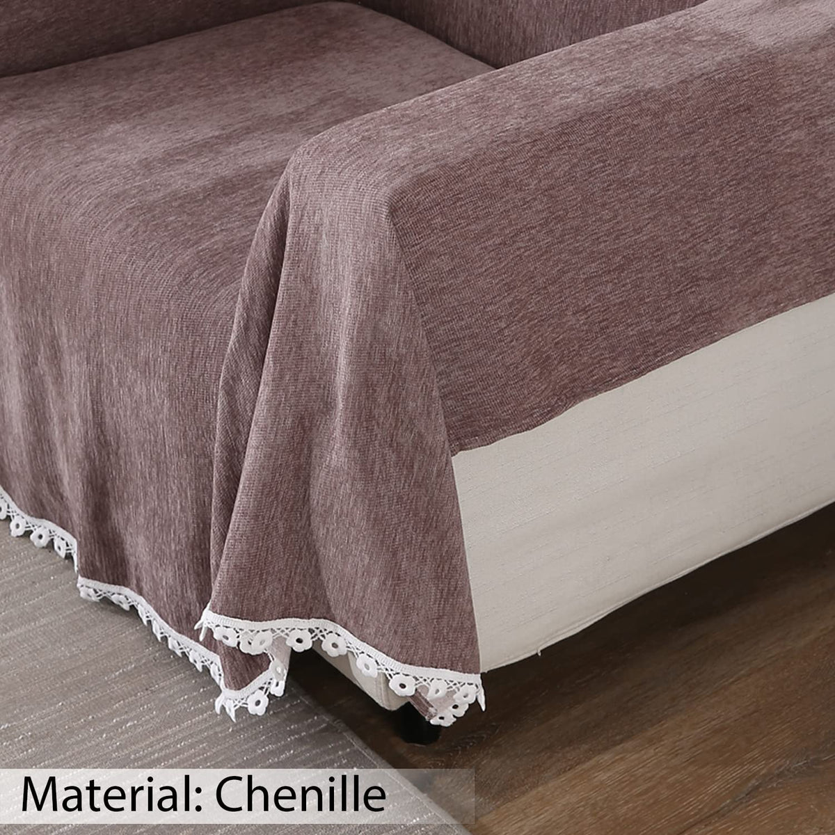 Chenille Sofa Couch Slipcover, Brown for 1/2/3 Seater