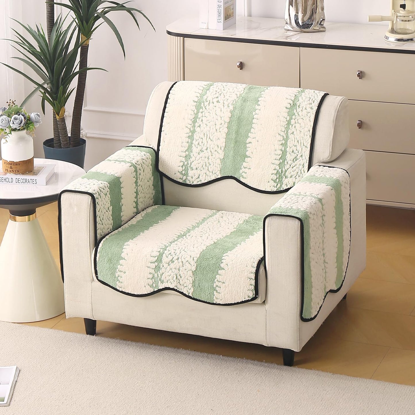 Luxury Sofa Cover Set | Seat, Back & Arm Covers | Anti-Slip Wavy Mat – Pistachio Green