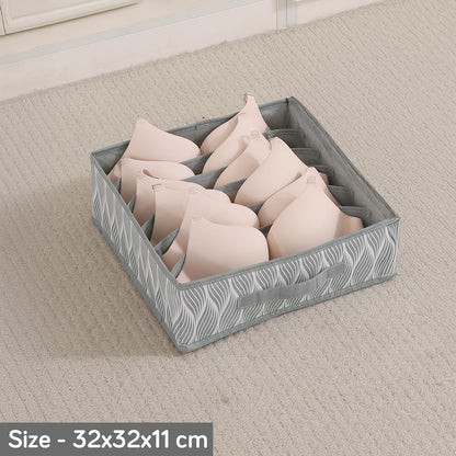Lingerie Organizer for Women – Bra Organizer for Wardrobe & Drawers | Foldable Innerwear Organiser for Bras, Camisoles | Non-Woven Fabric, Grey leaves