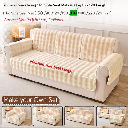 'FurHug' Premium Faux Rabbit Fur Sofa Seat Mats, Latte Brown