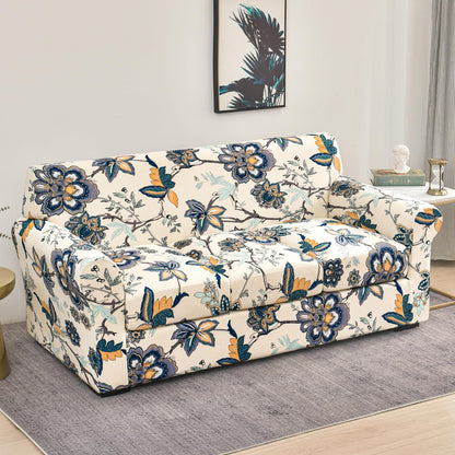 Printed Stretchable Sofa Slipcover with 1/2/3 Pc Separate Seat Cushion Cover for each 1/2/3 Seater, Cream Majestic Flora