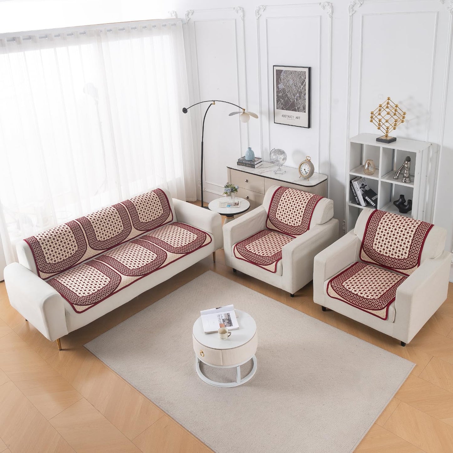 Woven Edit Chenille Jacquard Reversible 5-Seater Sofa Cover (3+1+1), Crimson Mosaic