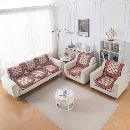 Woven Edit Chenille Jacquard Reversible 5-Seater Sofa Cover (3+1+1), Crimson Mosaic