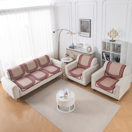 Woven Edit Chenille Jacquard Reversible 5-Seater Sofa Cover (3+1+1), Crimson Mosaic