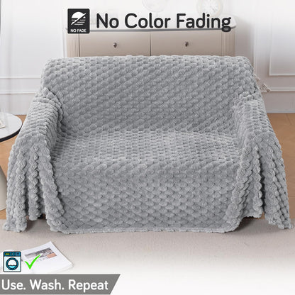 Luxury Rabbit Wool Plush Sofa Throw, Moon Grey