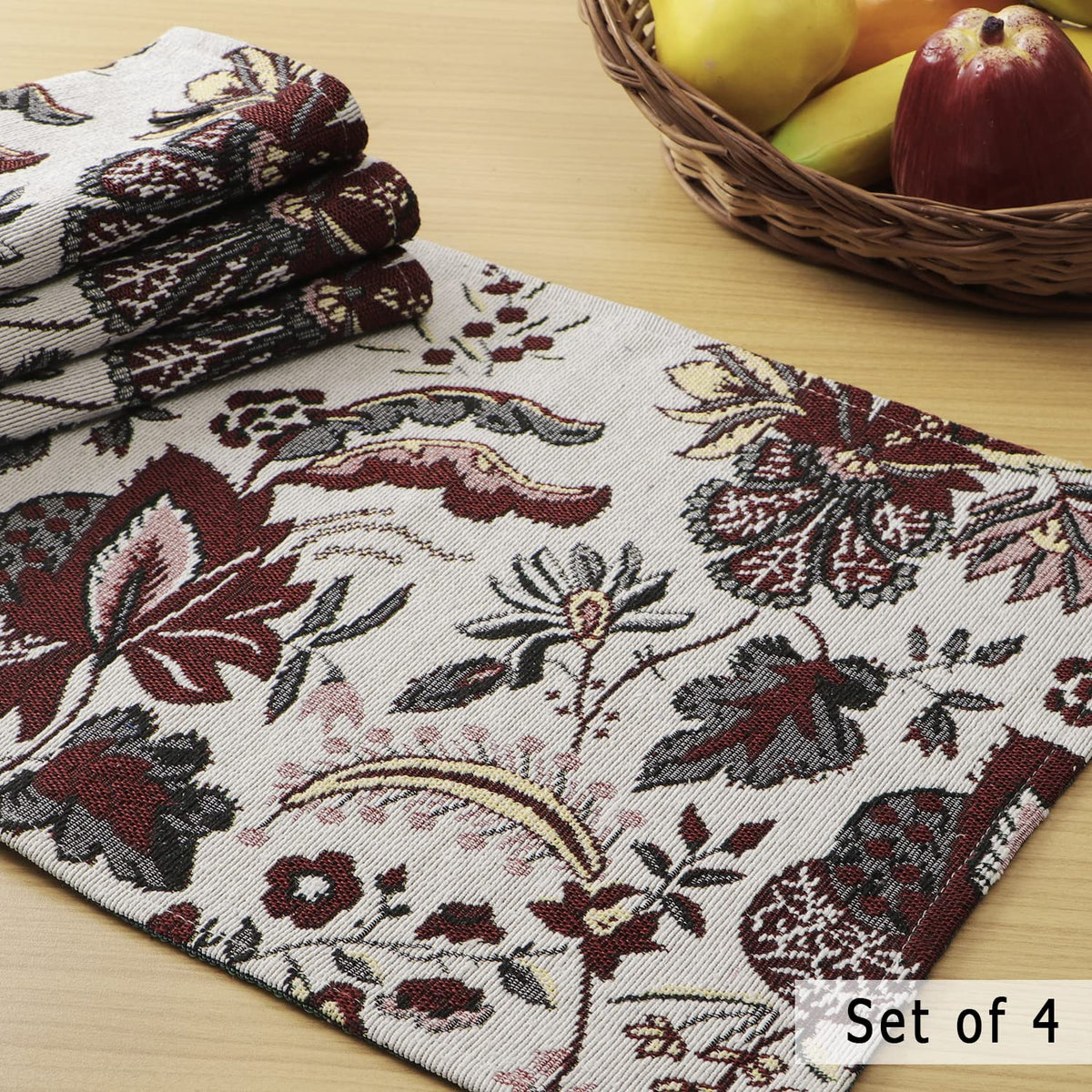 Cotton Jacquard Dining Table Mats, White Spring Flower