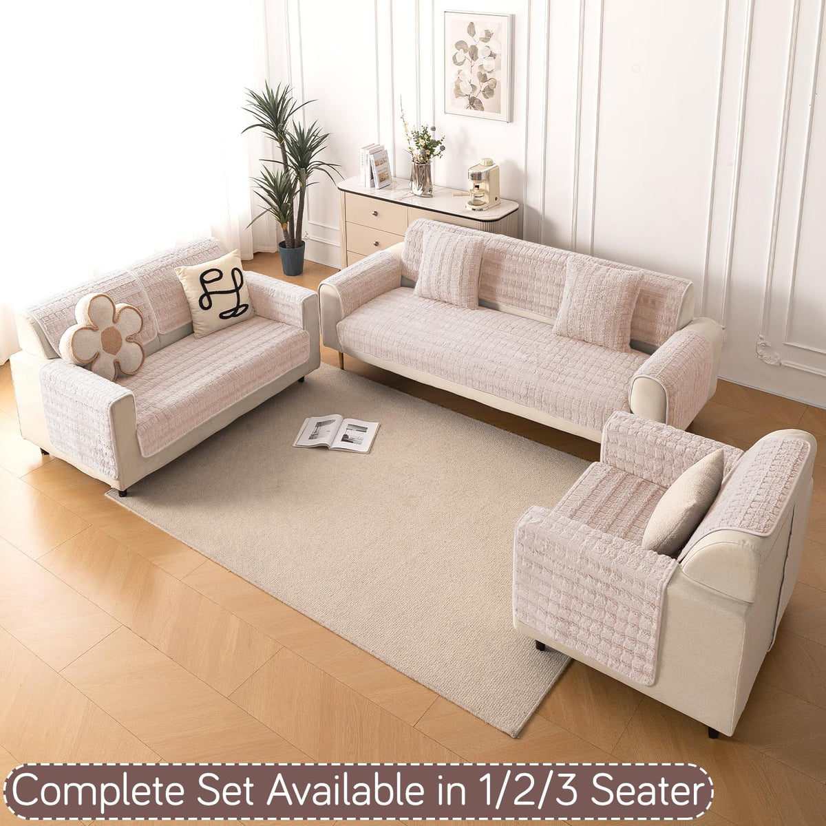 'Plush Haven' Premium Anti Slip Sofa Cover Mat, Beige