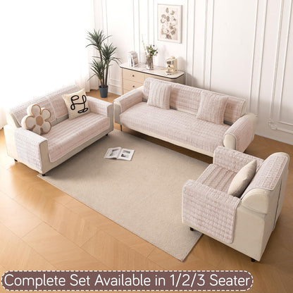Premium Plush Anti Slip Sofa Cover Mat, Beige