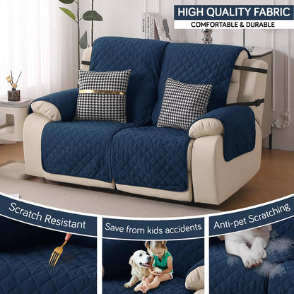 UrbanQuilt Recliner Sofa Slipcover Mat with Dual Belt for 1/2/3 Seater - Navy Blue