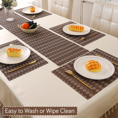 RhombusEcho Washable PVC Mats for Dining Table - Taupe Brown